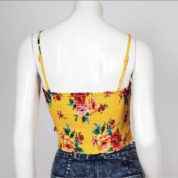 Ambiance Women's Tank Top Yellow Floral Print Spaghetti Strap Halter Neck - Picture 3 of 4